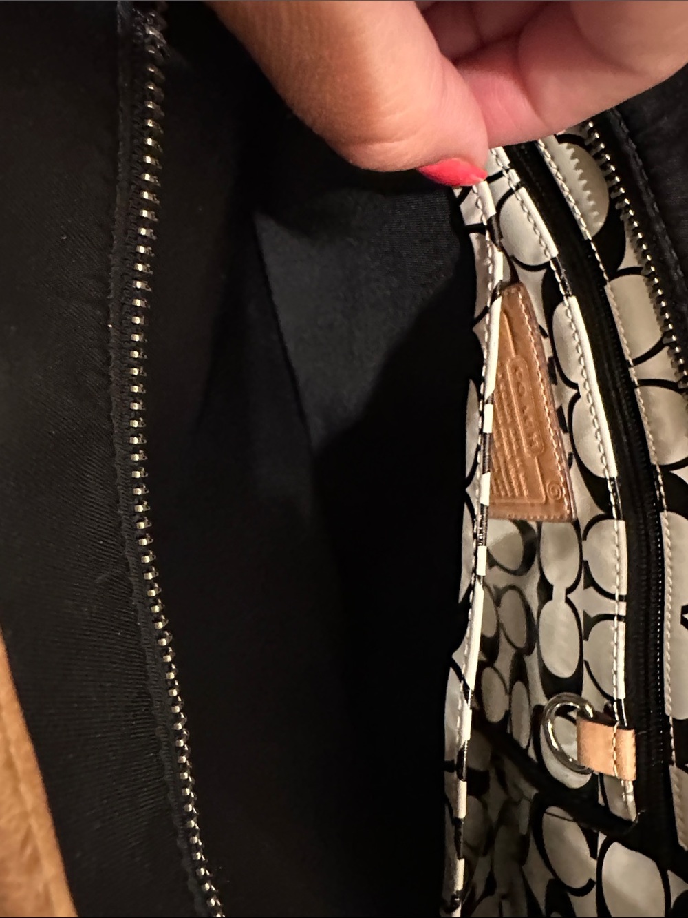 Coach Black Canvas Tote with Blue Accents and Tan Trim - Picture 9 of 15